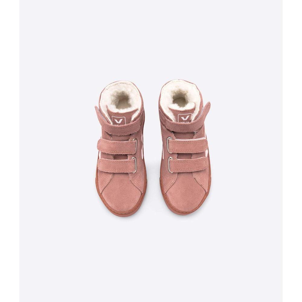 Veja ESPLAR MID FURED SUEDE Kids' High Tops Pink | CA 688QMA